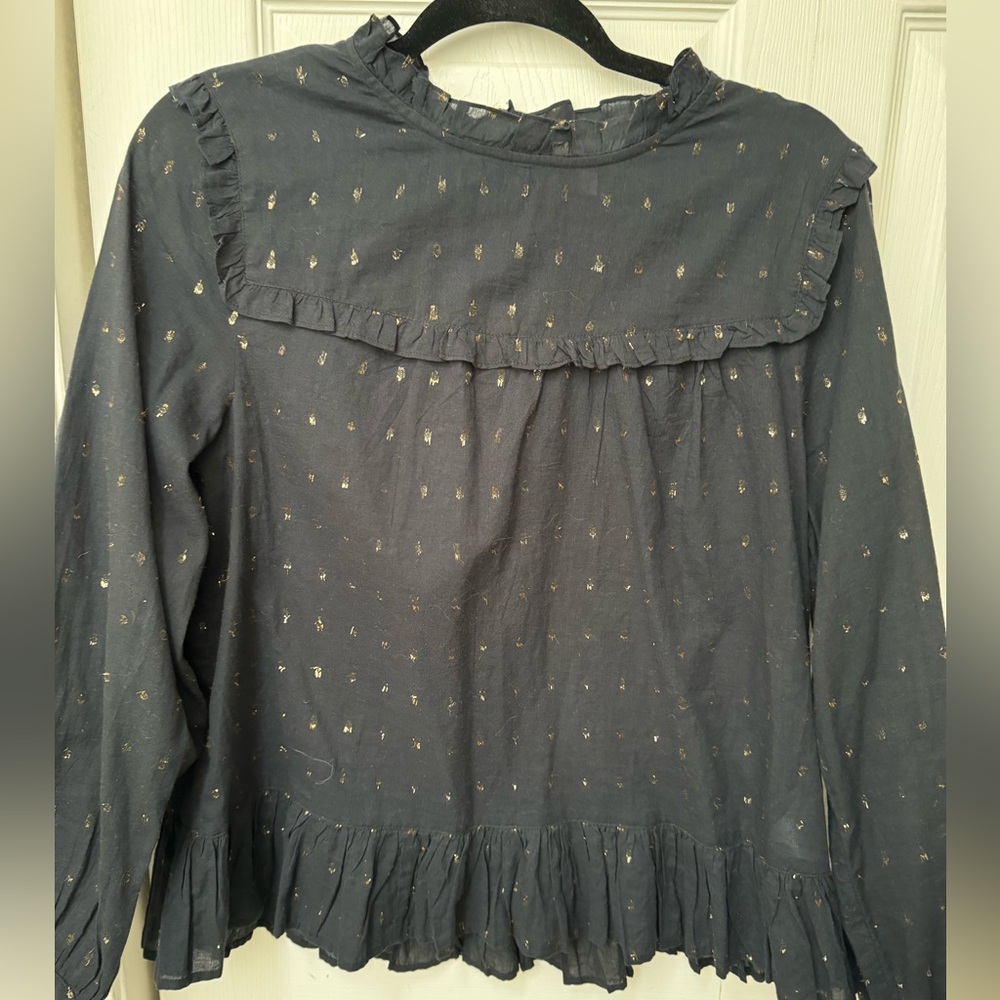 🥳REDUCED Joie adorable black ruffled gold shimmer specks blouse  🎄 🤶